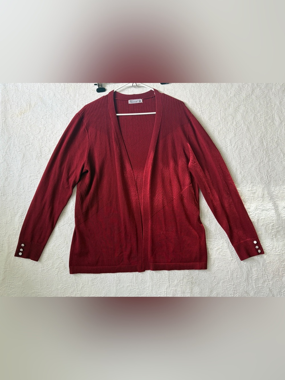 89th + Madison Burgundy Open-Front Women's Cardigan